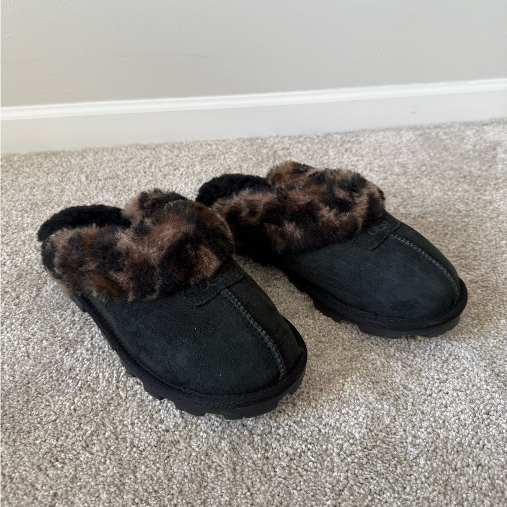 Black and Leopard Ugg Coquette Slippers